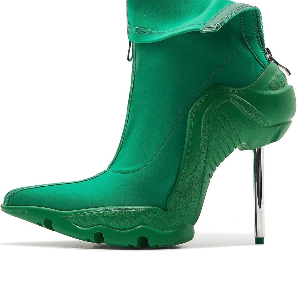 Green Sock Booties with Chunky Heel